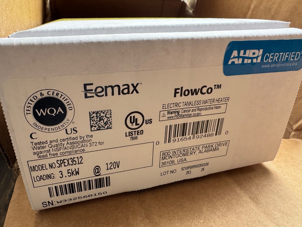 Eemax SPEX3512 FlowCo 3.5kW 120V Electric Point-of-Use Water Heater White
