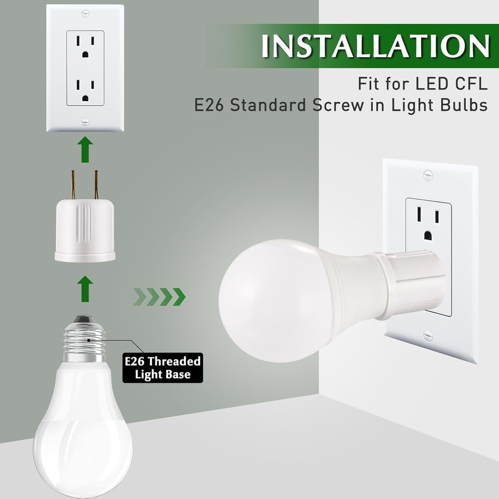 Outlet to Socket Adapter, Plug-in Light Socket, Convert 4-Pack, White Color