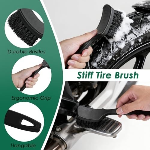 9 Pack Motorcycle Cleaning & Detailing Kit - Brushes, Sponge, Mitt, Tools for Bi