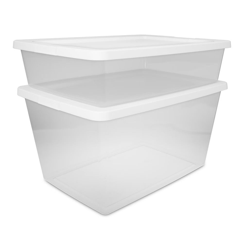 (2 pack) Sterilite 58 Quart Medium Storage Bin, Clear Plastic Storage Container