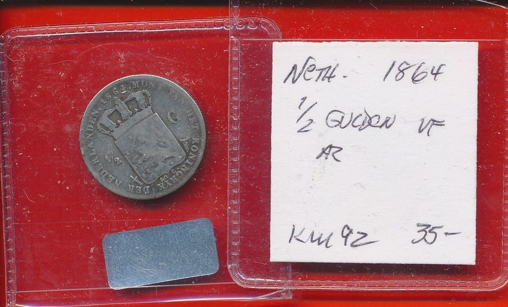 NETHERLANDS - 1/2 GULDEN - SILVER 1864 - #3901