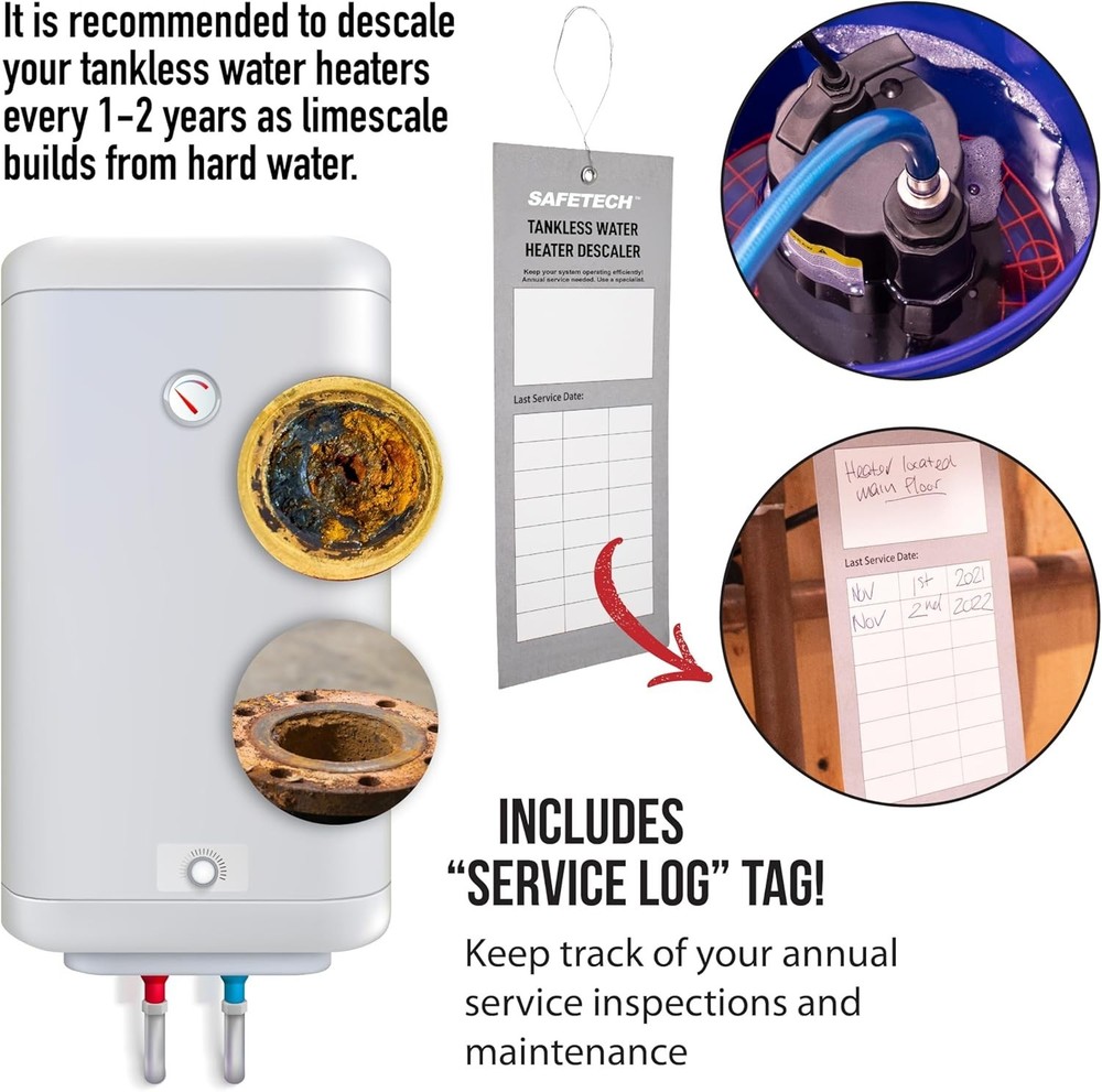 Safetech Tankless Water Heater Flushing Kit with Screw-Top Lid, Quart Descaler