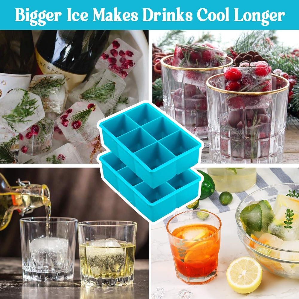 Webake 2 Inch Large Ice Cube Tray, Flexible Mold Square, Blue