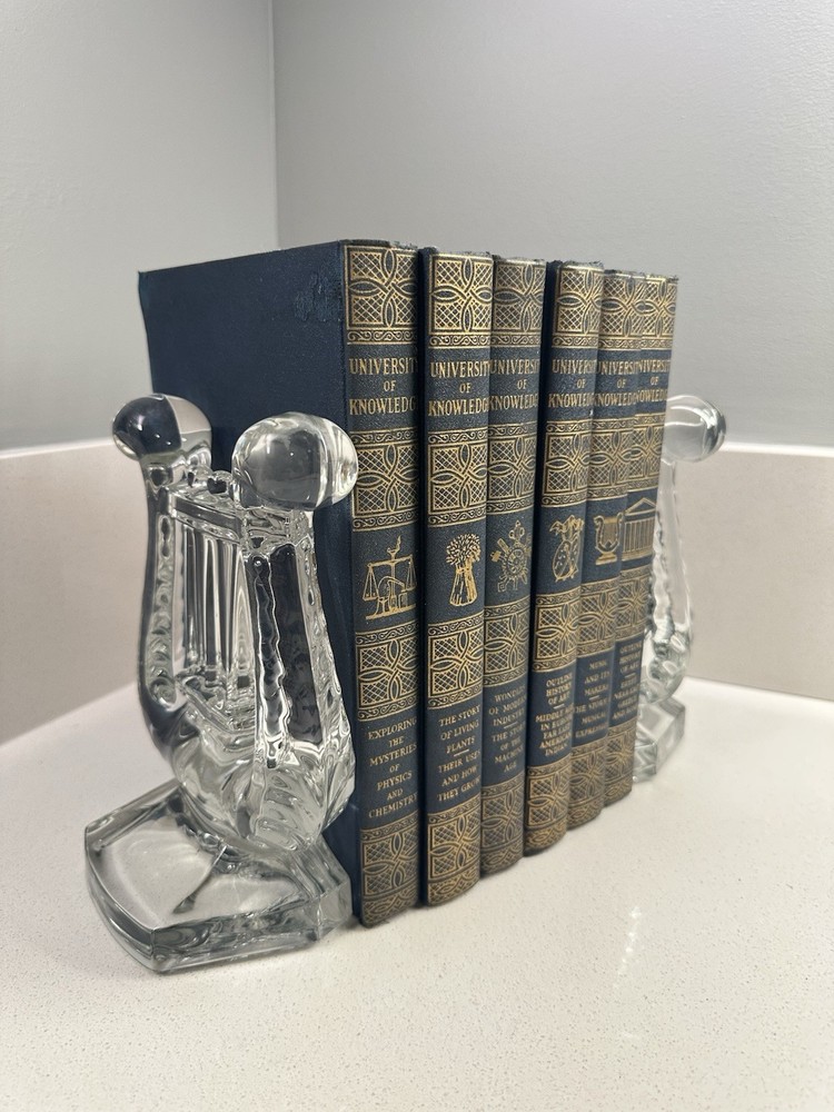 Pair Crystal Bookends Harp Shaped