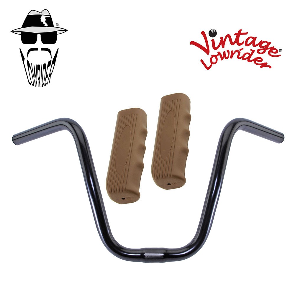 Original Lowrider 9" 25.4 D Handlebar Black Custom 120mm Grips Solid/Brown