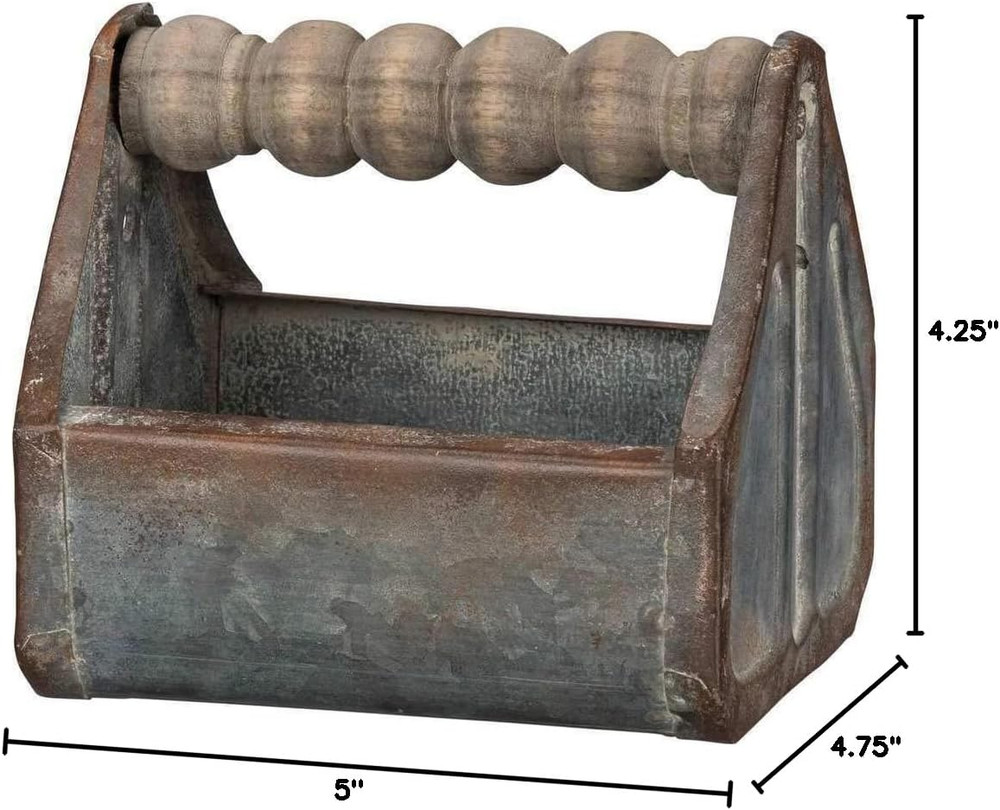 Spindle Handle Tray, Small, Distressed Metal