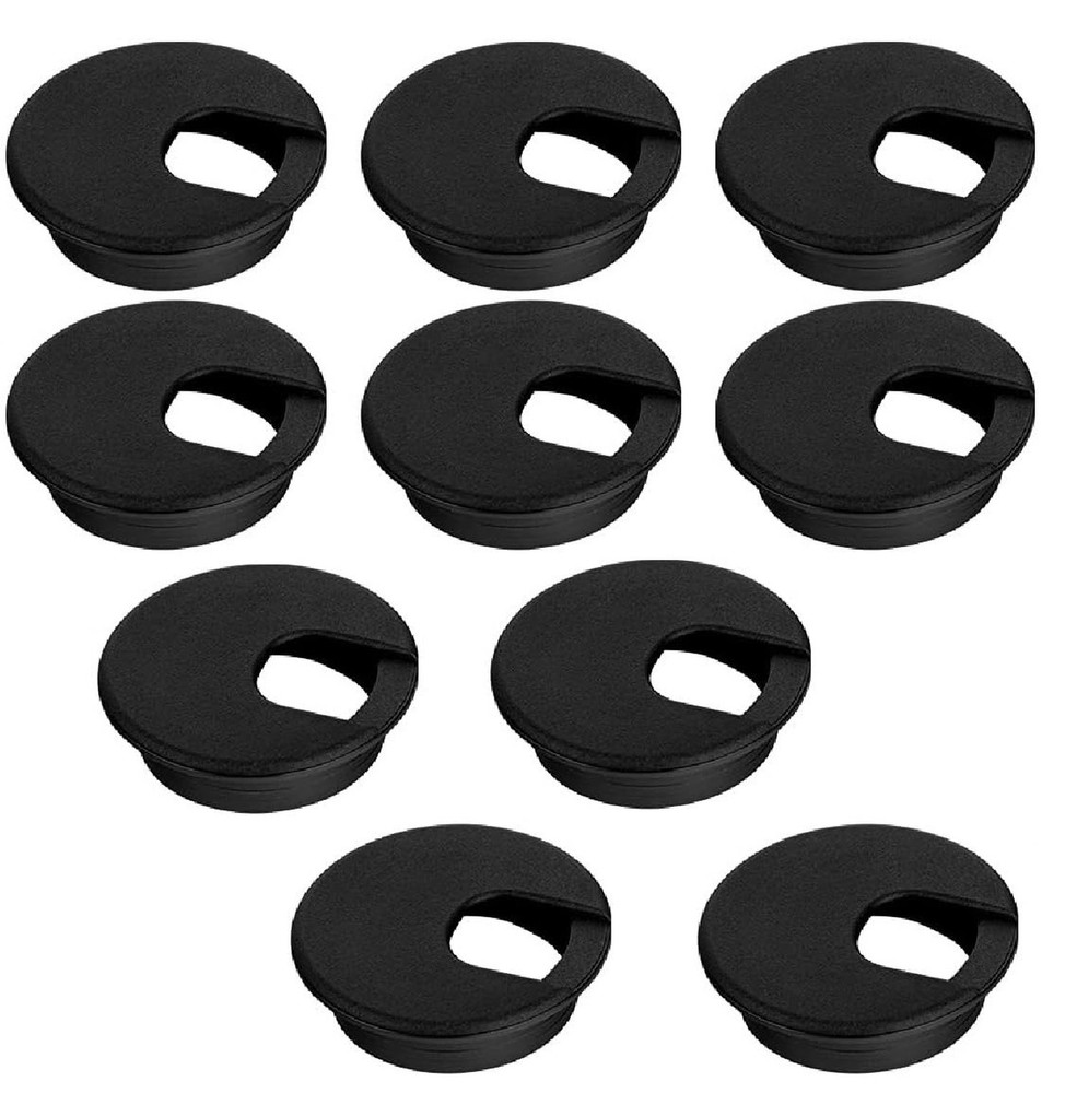 10 Pack Round Plastic Desk Grommets, Black Wire Organizer Caps, PC Computer P...