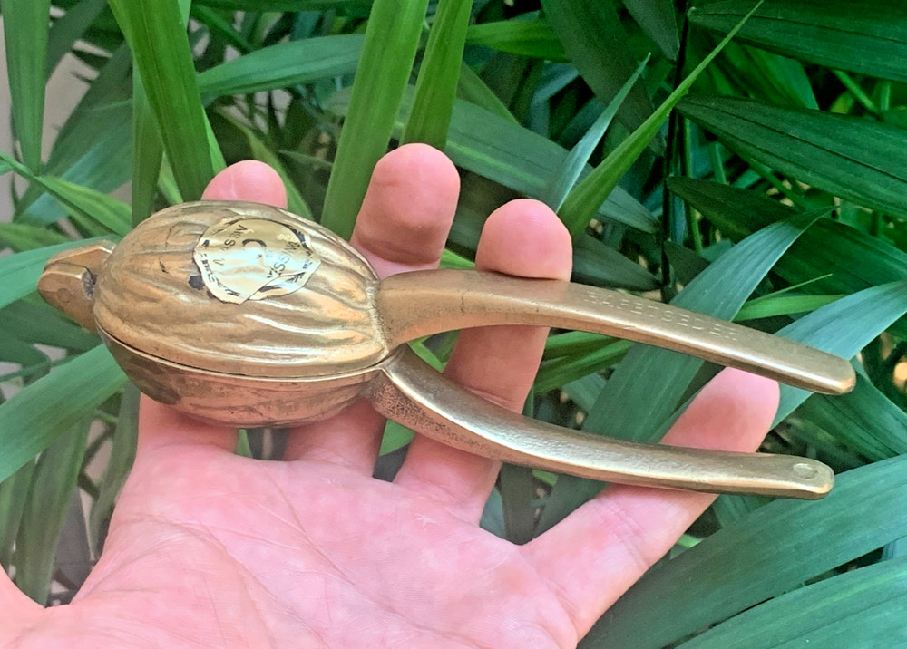 Vintage German Solid Brass Nut Cracker Walnut Shape Solid Messing RAFETSEDER