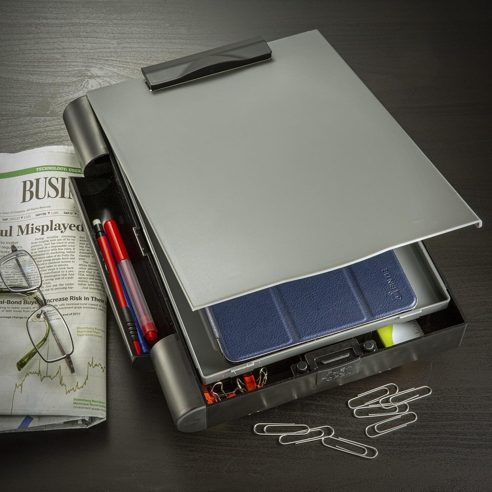 Recycled Double Storage Clipboard/Forms Holder, Plastic, Gray/Black 83357