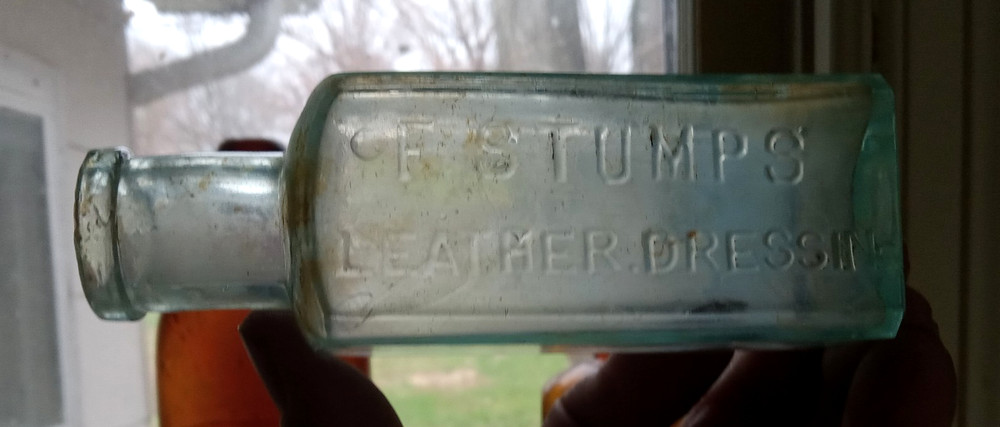 F.STUMPS LEATHER DRESSING SCARCE 1880s DUG BOOT BLACKING BOTTLE