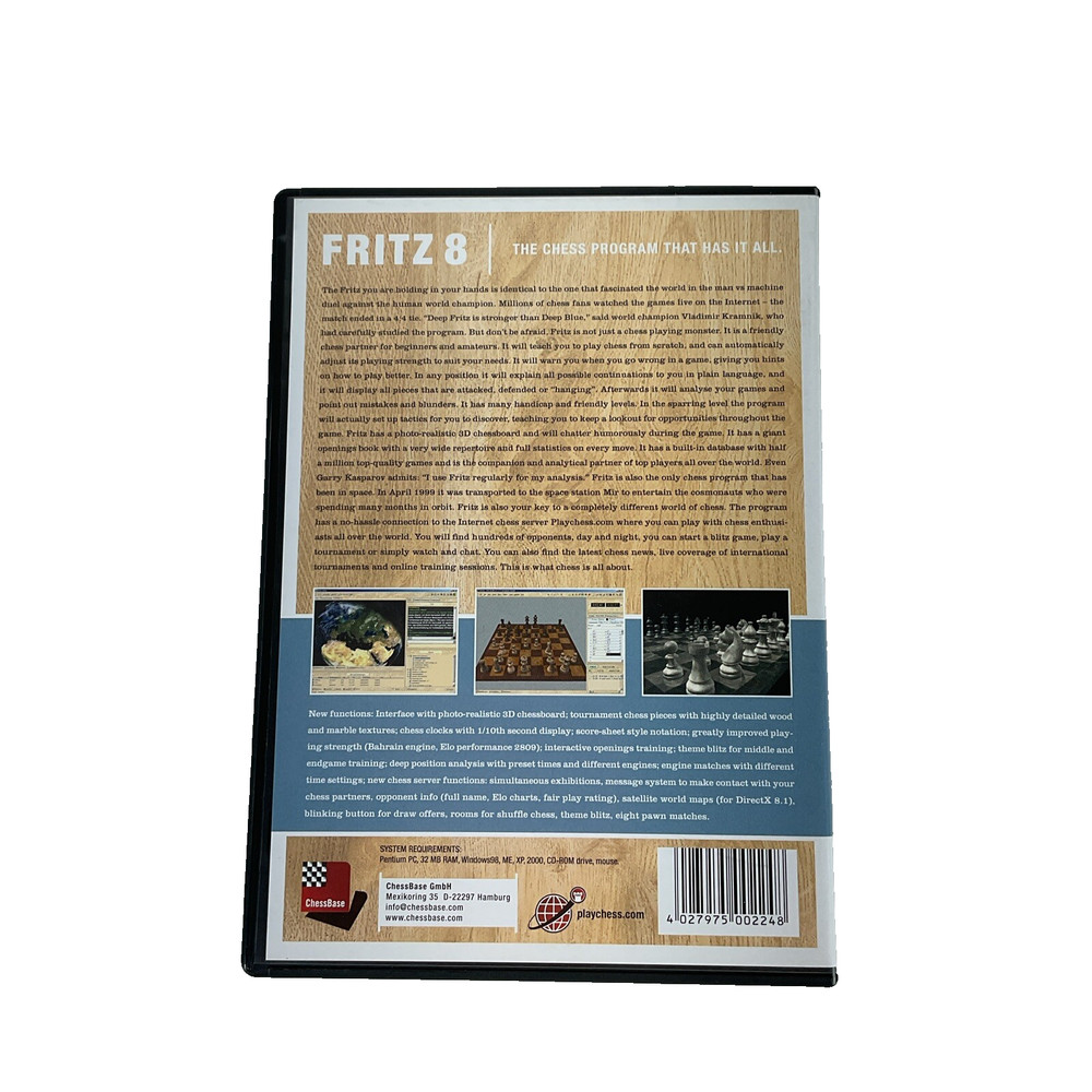 FRITZ 8 Chess Playing Software Chessbase PC CD-ROM 2004 Program That Has It All