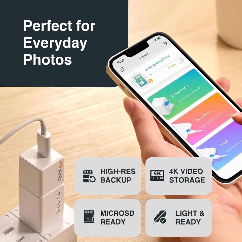 Qubii Duo USB-C Auto Backup Stick & 128GB MicroSD Bundle | Subscription-Free ...