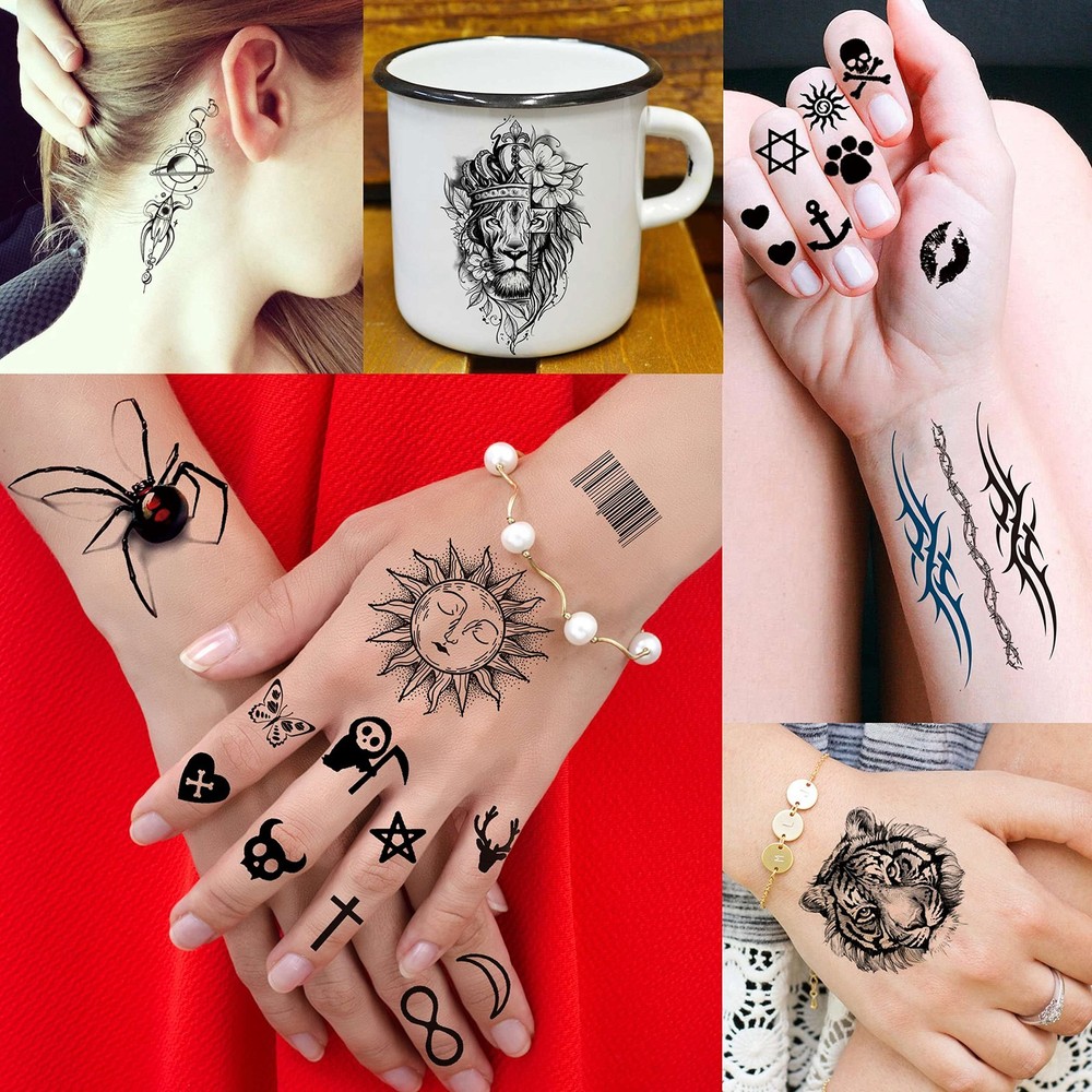 COKTAK 66 Sheets Small Black Animals Temporary Tattoos For 10x6CM,
