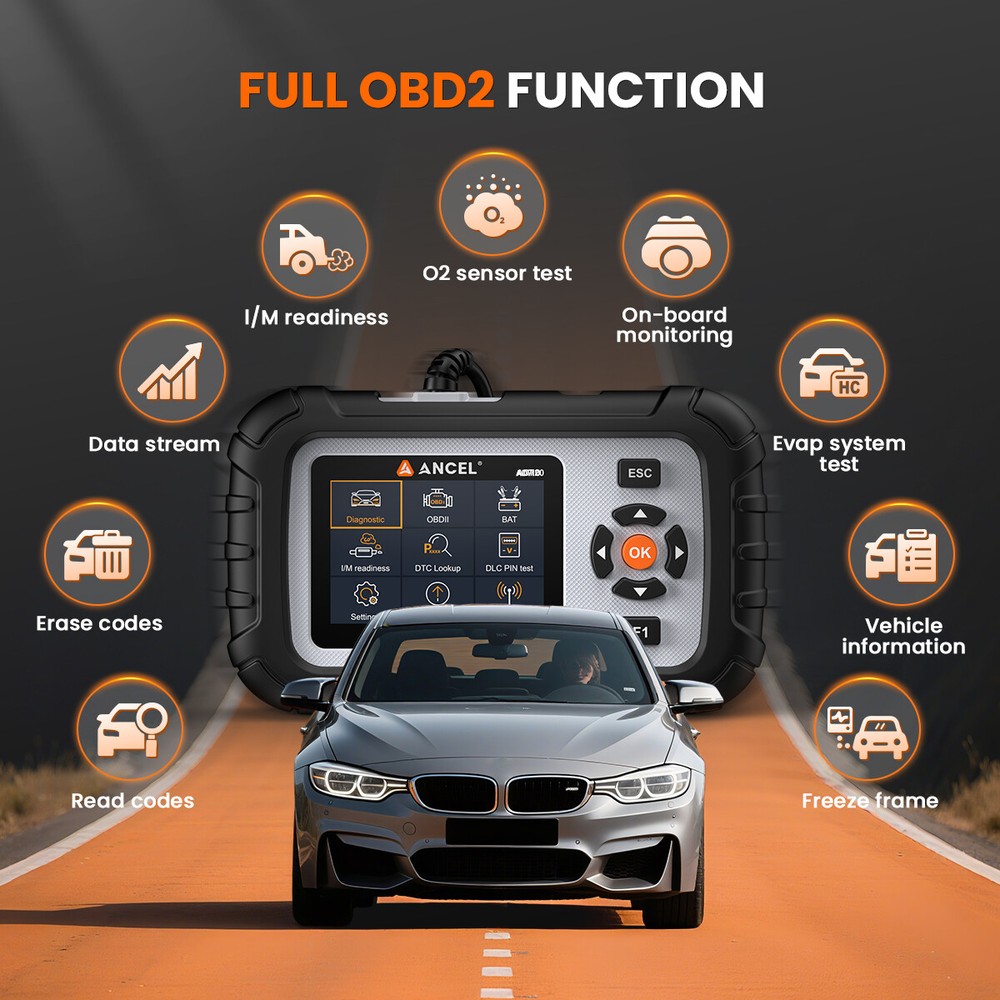 ANCEL OBD2 Scanner Car Diagnostic Tool Check ABS SRS Engine Systems Battery Test
