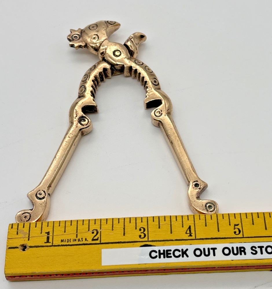 Vintage Solid Brass Rooster Bird Nutcracker Antique Unique Funny Statement Piece
