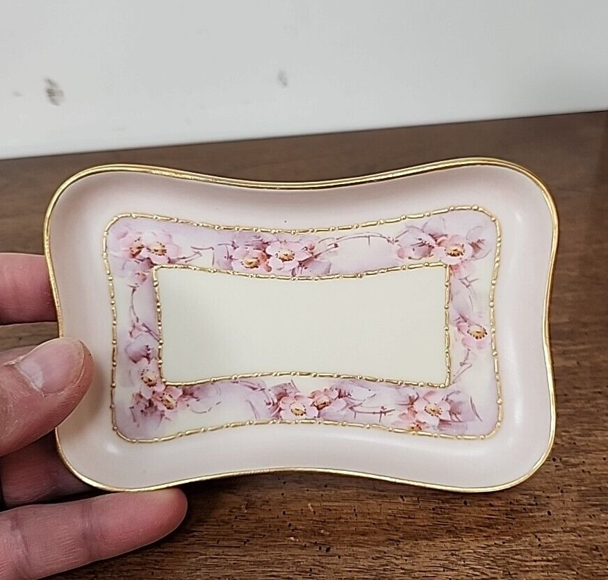 MZ AUSTRIA PINK - GOLD - RECTANGULAR PIN DISH