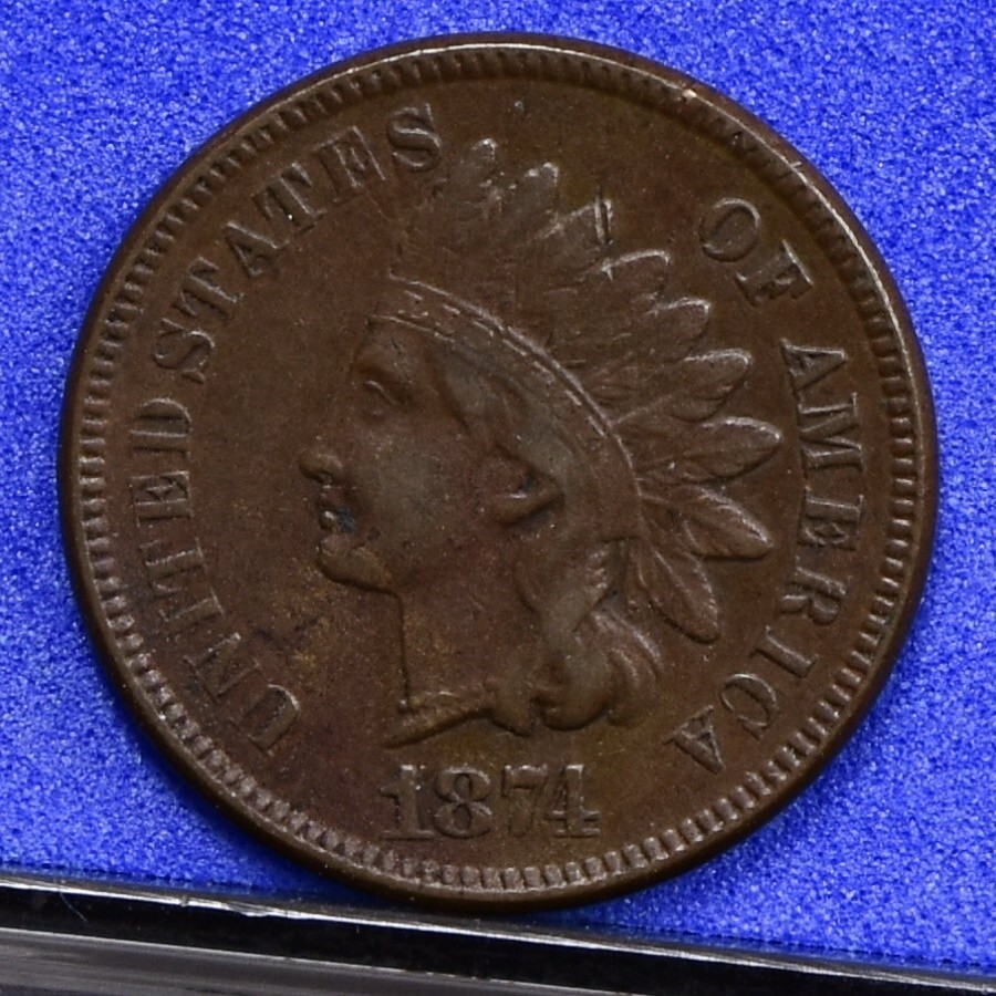 1874 Indian Cent - V Ch VF (#57416-L)