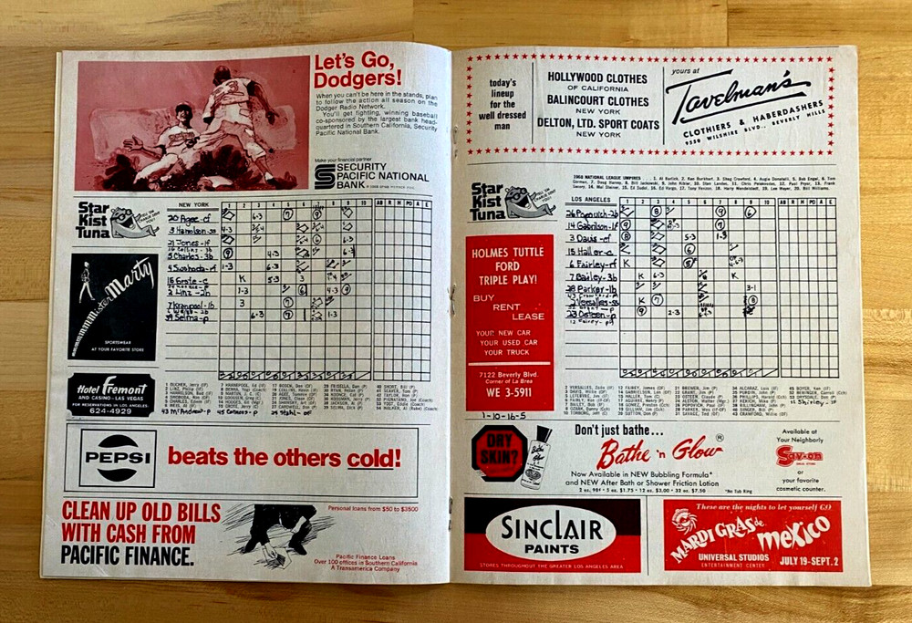 1968 LA Dodgers vs New York Mets Scored Program