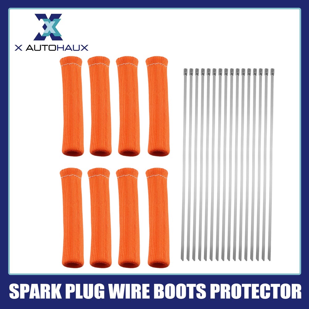 1 Set Car Engine Spark Plug Wire Boots Protector Sleeve w/ Cable Ties Orange