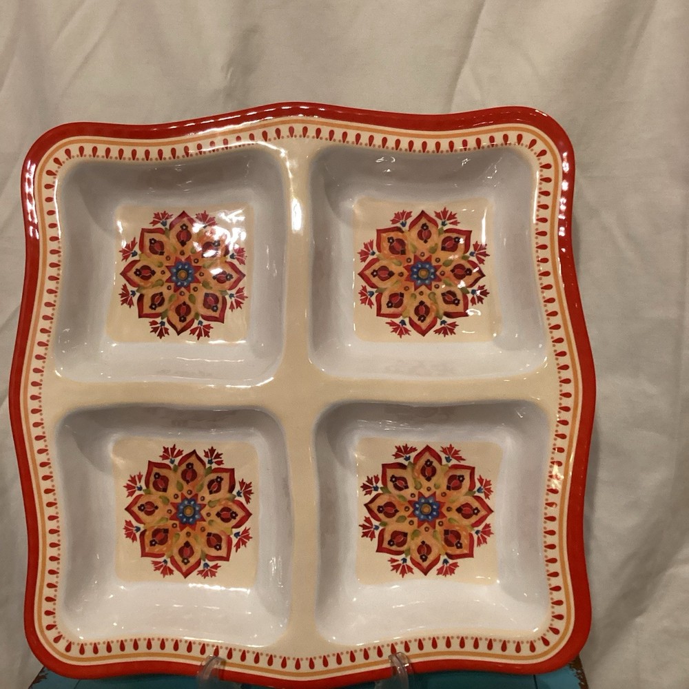Floral Burst Melamine Square Divided Serving Platter
