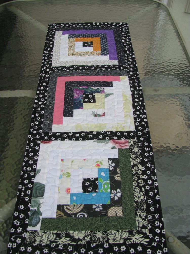 Hand Made Quilted Scrappy Table Runner Table Topper 15 x 42 Reversible