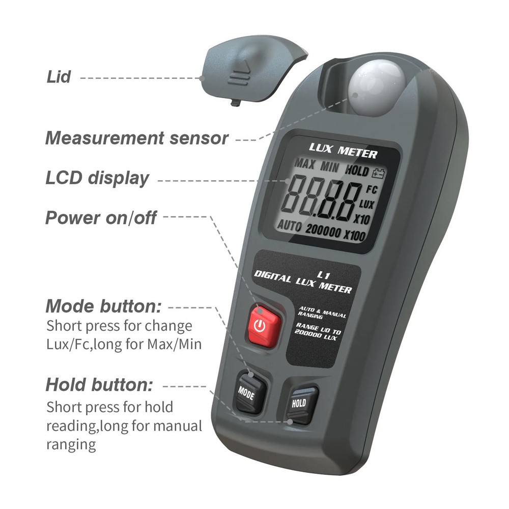 Digital Light Meter Illuminance Tester Luxmeter Illuminometer Auto Shutdown LCD
