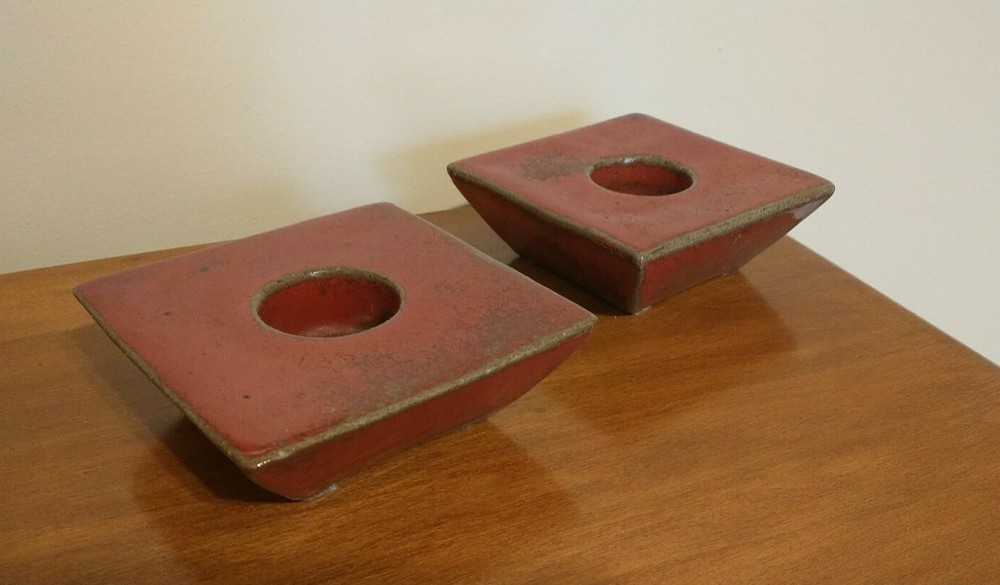 Pretty Square Dark Red Ceramic Tea Candle Holder 4.5" Square  T51