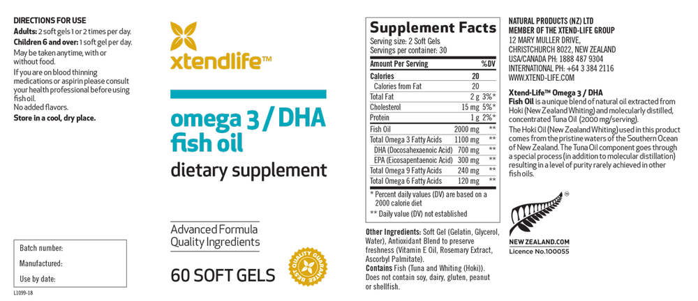 Xtendlife Omega3/ DHA Fish Oil - 60 Softgels
