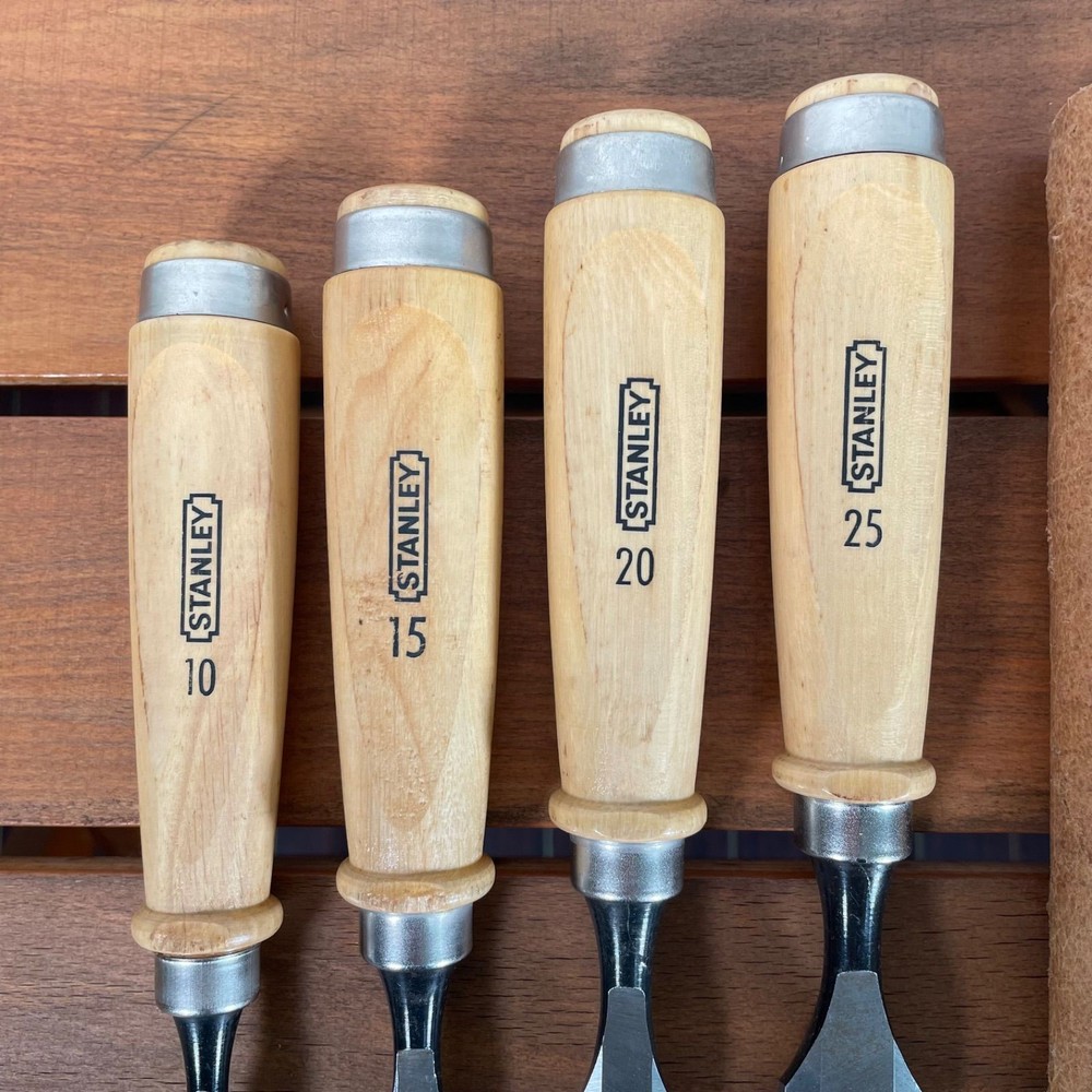 STANLEY Chisel Set 4 Piece Leather Cover Hand Tools Used Pro Grade Tools