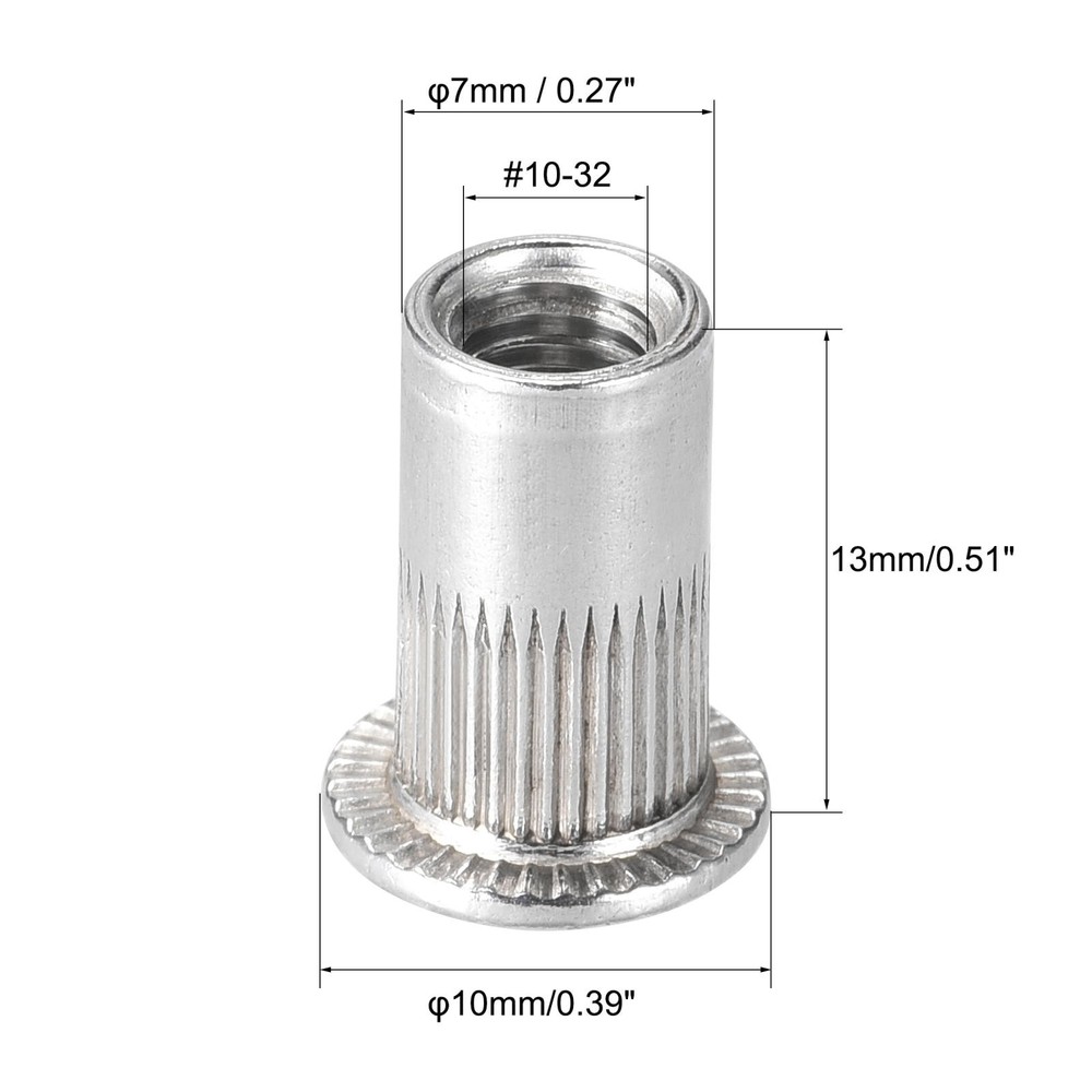 25pcs #10-32 Rivet Nuts Aluminium Alloy Knurled Flat Head Threaded Insert Nut