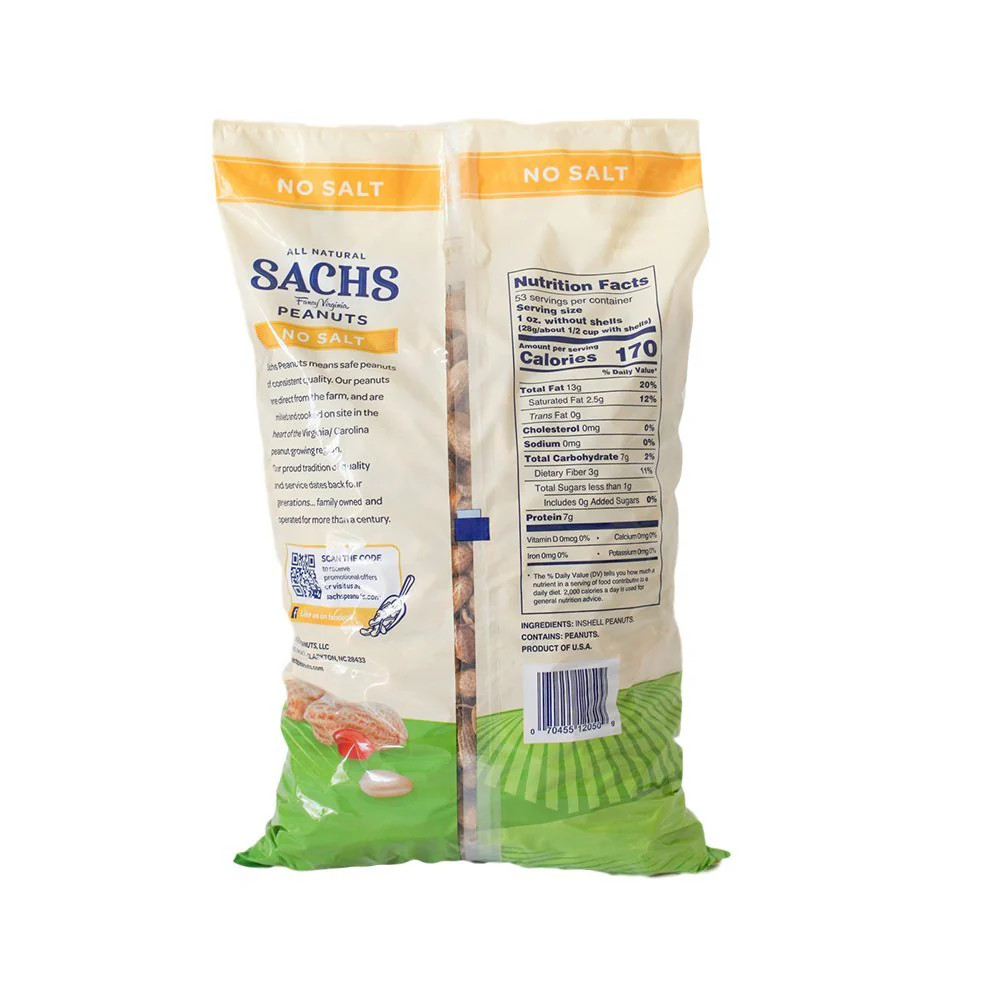 Sachs In-Shell Roasted Peanuts No Salt 5 lbs