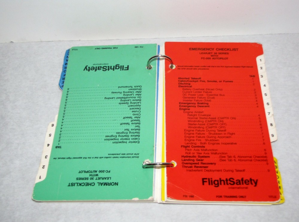 Learjet 30 Series W/FC-200 Autopilot Emergency/Normal Checklists Flight Safety