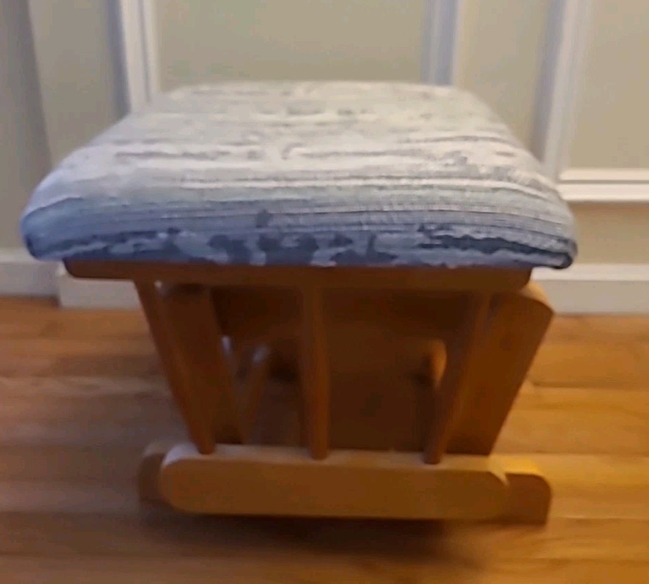 Wonderful Vintage Upholstered Solid Wood Rocking Stool Footstool Rocker (E7)