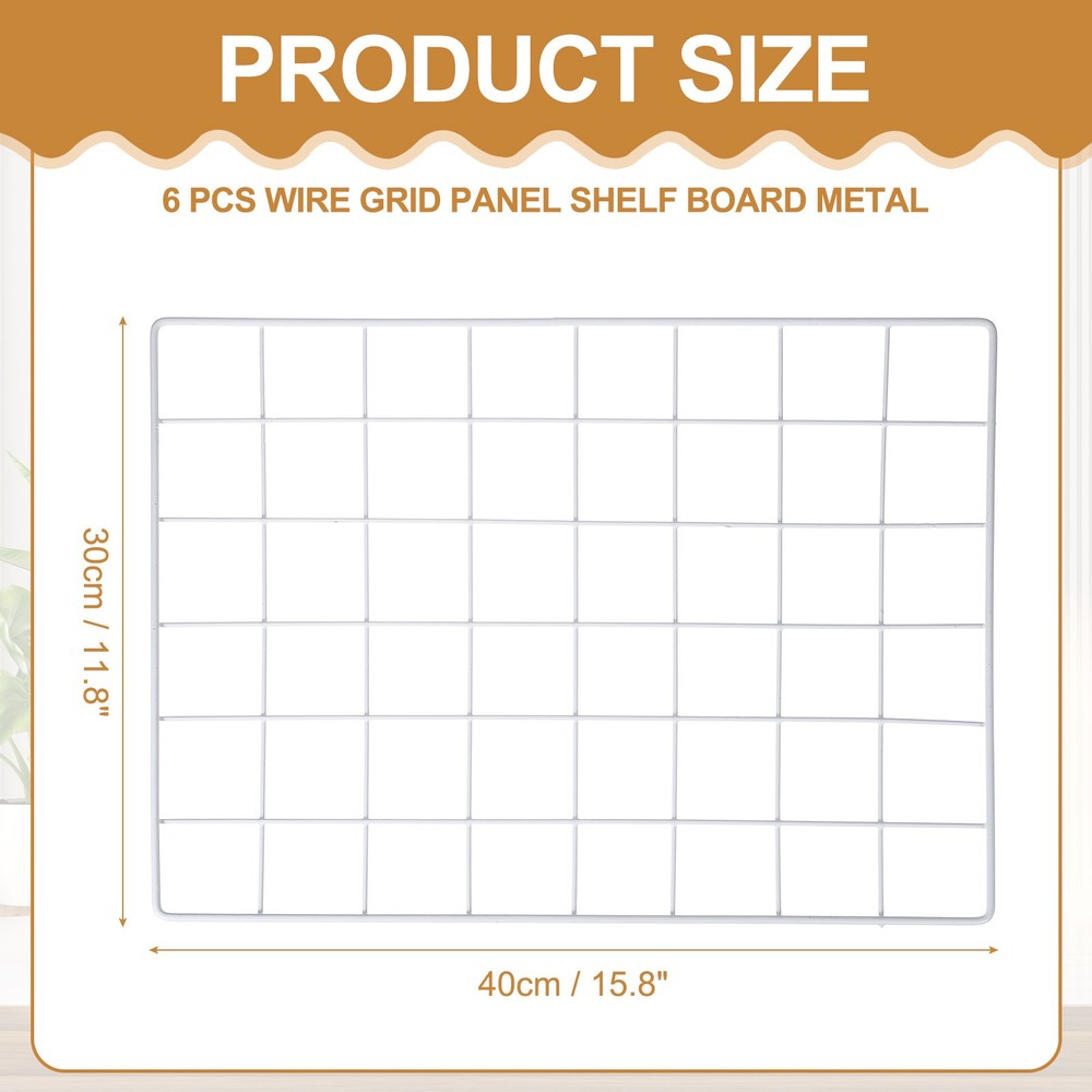 12x16 in Wall Grid Panel, 6 Pack Wire Grid Panel Shelf Board Metal, White
