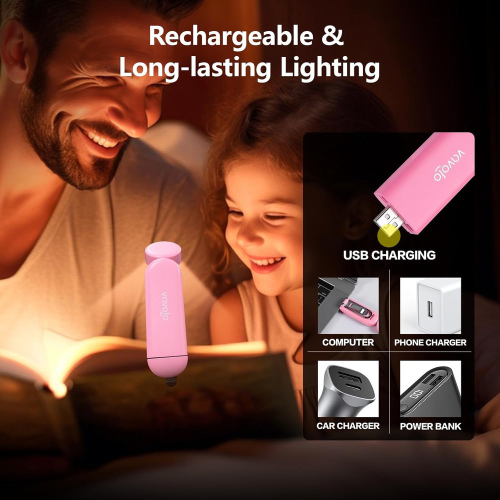 USB Rechargeable Blue Light Blocking Amber Clip on Bookmark Shaped Reading Light