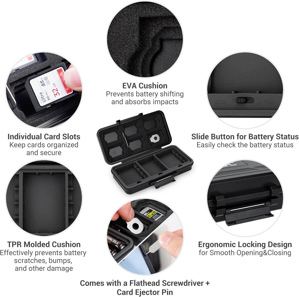 Multi-Function Camera Battery Memory Card Storage Case for 6 SD Card,6 CFexpr...