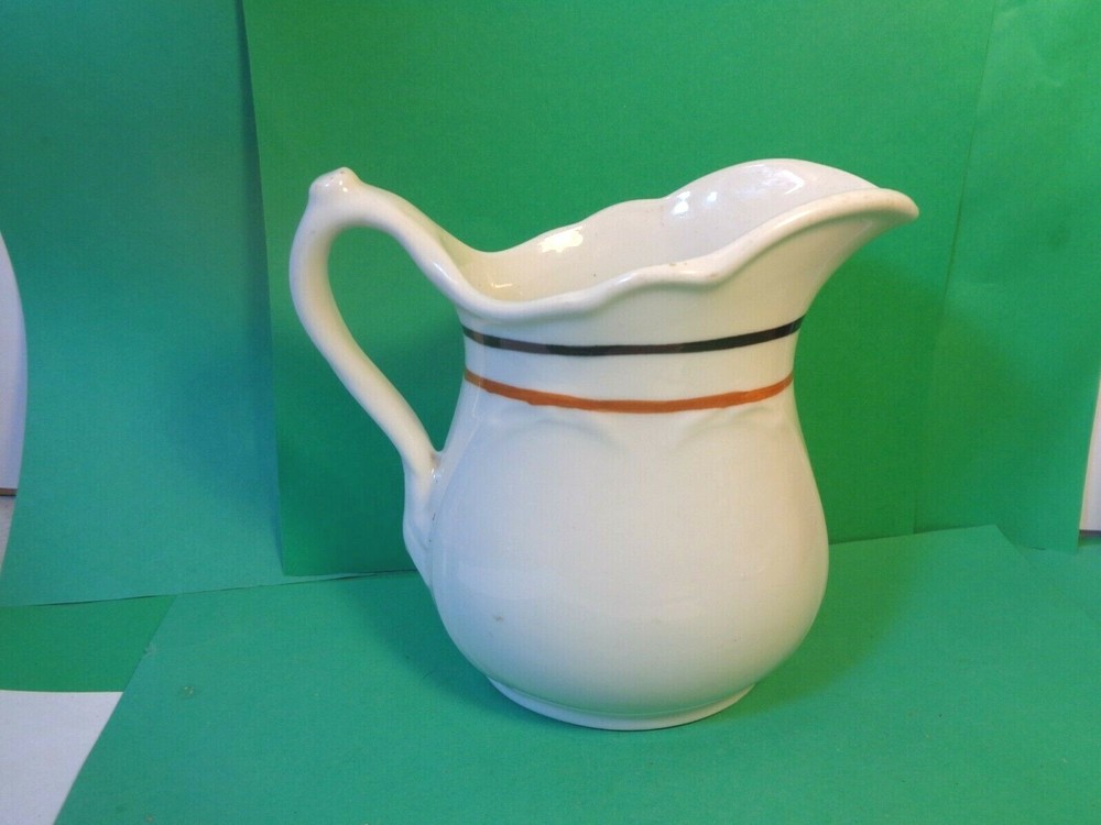 Sterling 5 3/8" Pitcher, Black & Brown Ring Pattern, E. Liverpool (Used/EUC)