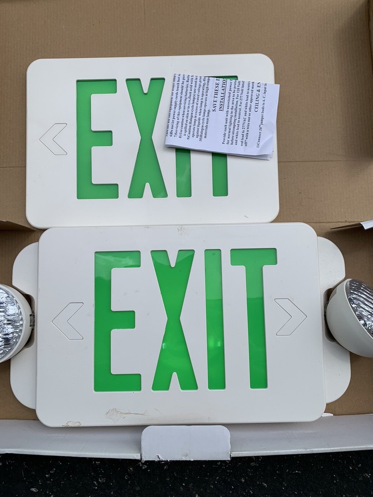 LED Green Exit Sign Emergency Light Adjustable Head Compact Combo ETL listed