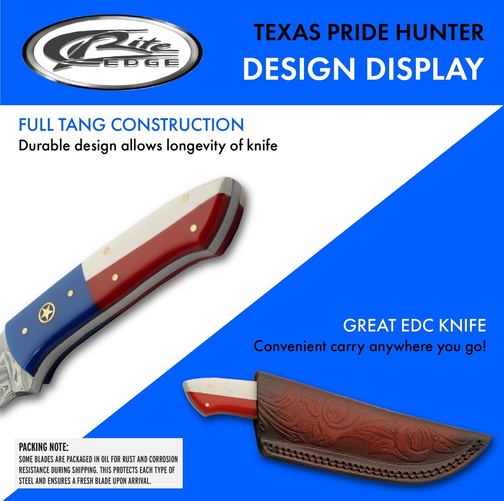 New Damascus Texas Pride Fixed Blade Knife DM-1282