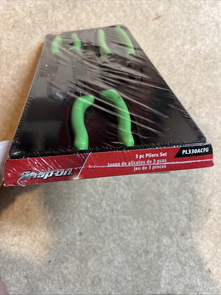 NEW Snap On Tools PL330ACFG GREEN SOFT GRIP 3 Piece Plier Set