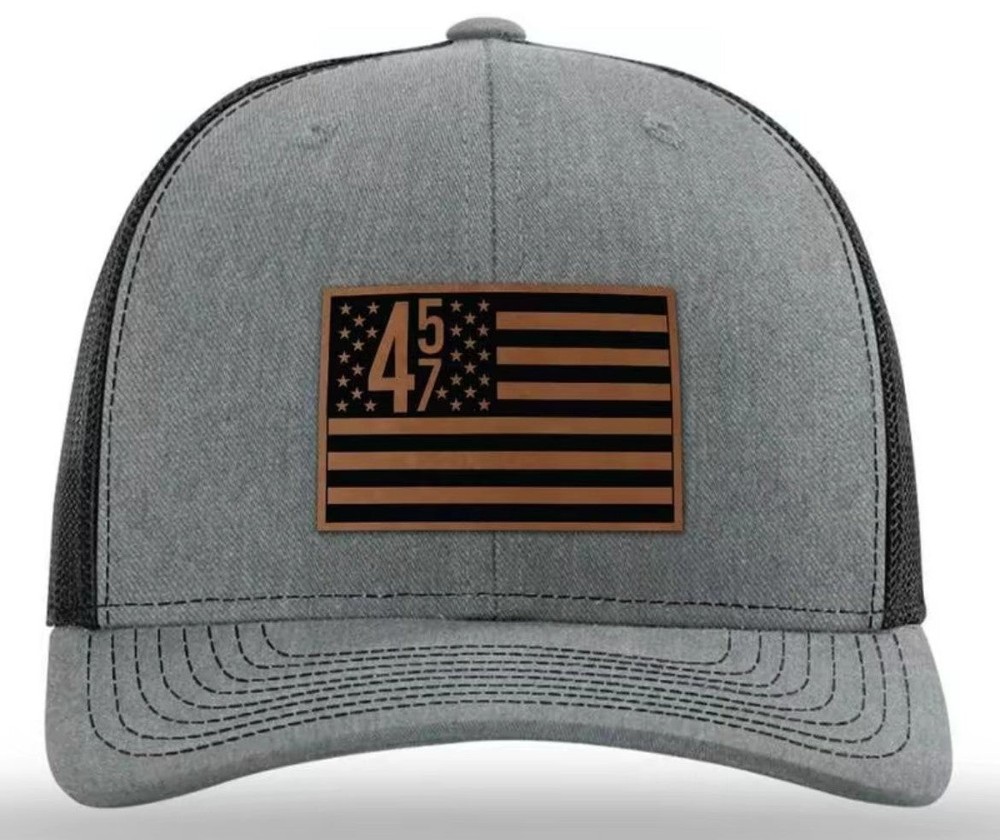 45/47 Snapback USA Flag Trucker Hat with Leather Patch