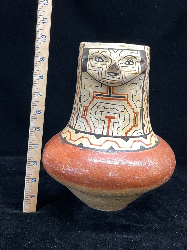 Antique Shipibo Peruvian Figural Pot 10" Tall