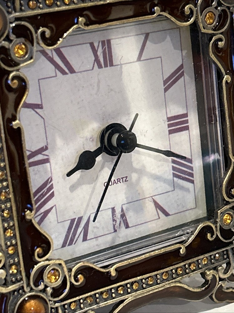Quartz Table Clock Shontek Enamel Rhinestone Works READ