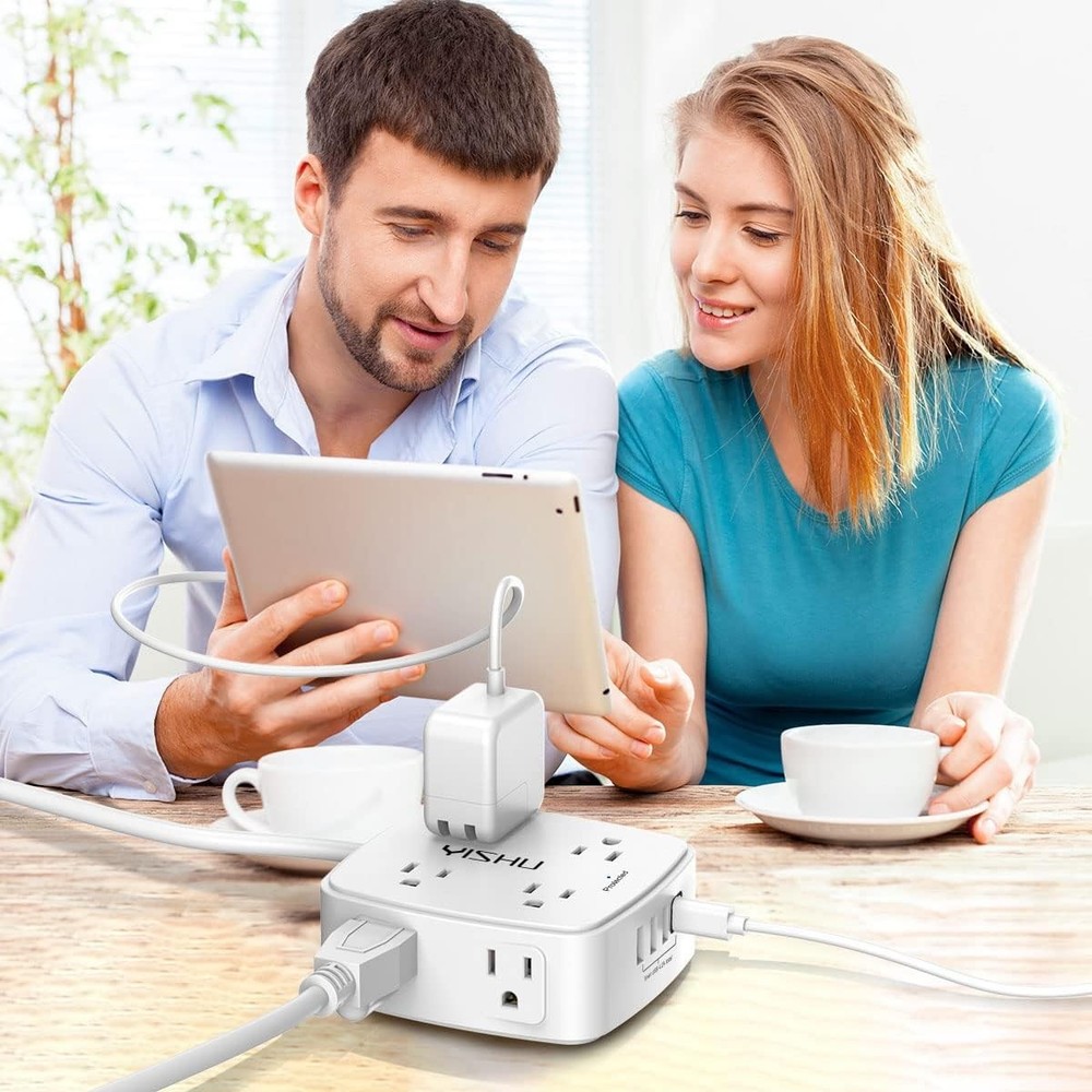 6ft Surge Protector Power Strip, 8 Outlets + 4 USB, Flat Plug Wall Mount
