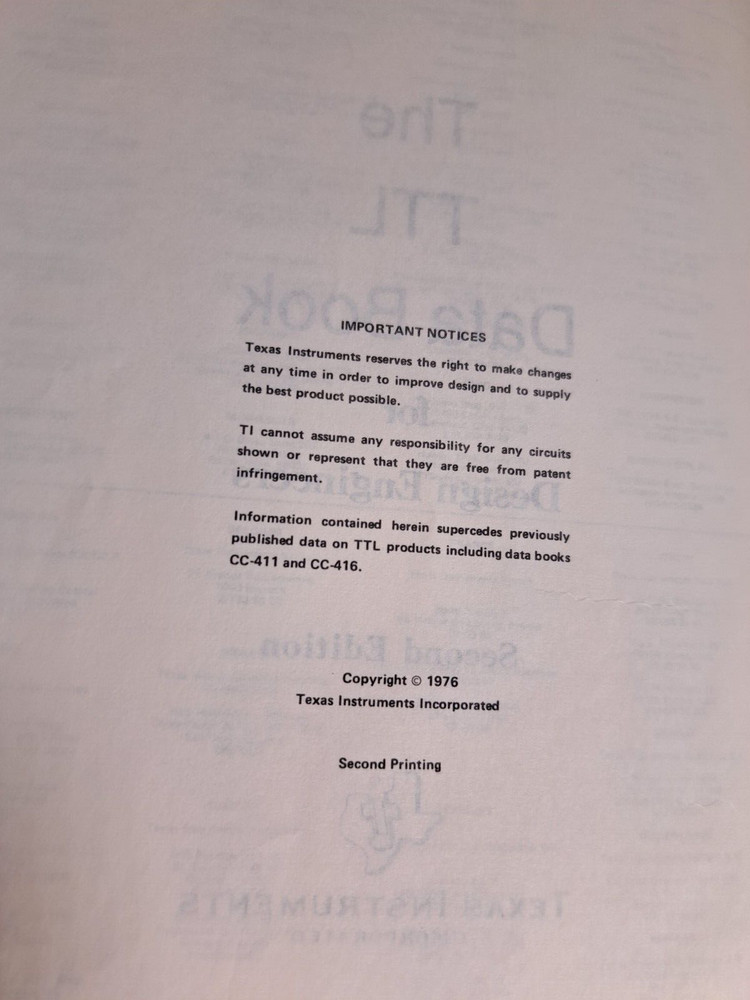 Texas Instruments The TTL Data Book For Design Engineers 1976 Second Edition