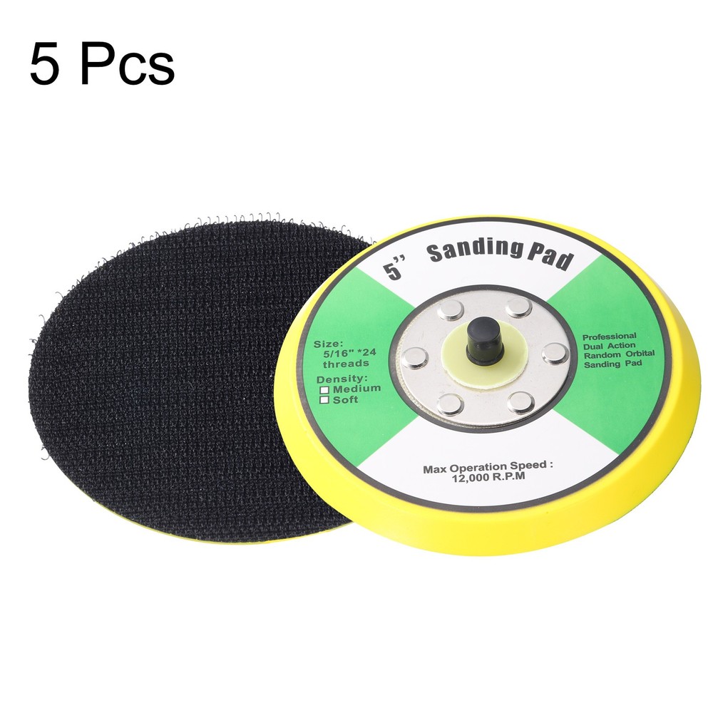 5" Hook and Loop Backing Sanding Pads with 5/16"-24 Thread, Y + B 5Pcs