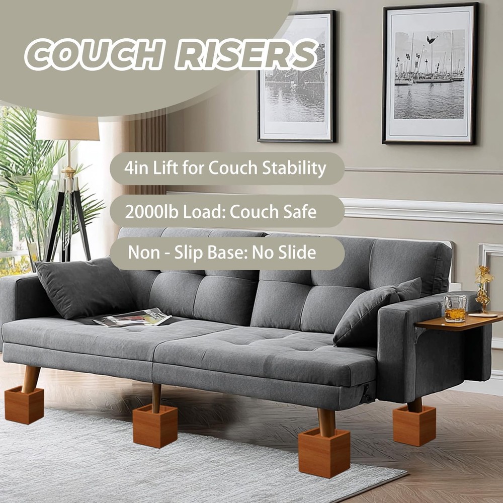 4-Inch Solid Pine Furniture Risers – 2000LBS Capacity, Tool-Free Install, Nat...