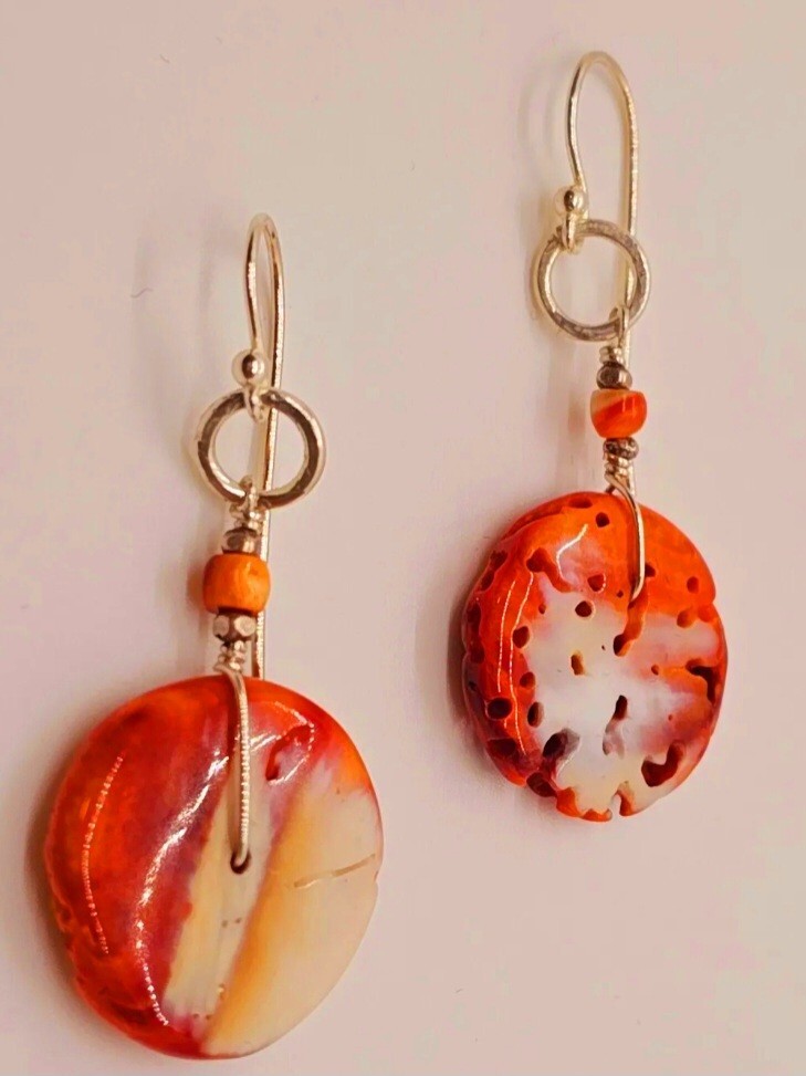 Orange Spiny Oyster Sterling Artisan Earring