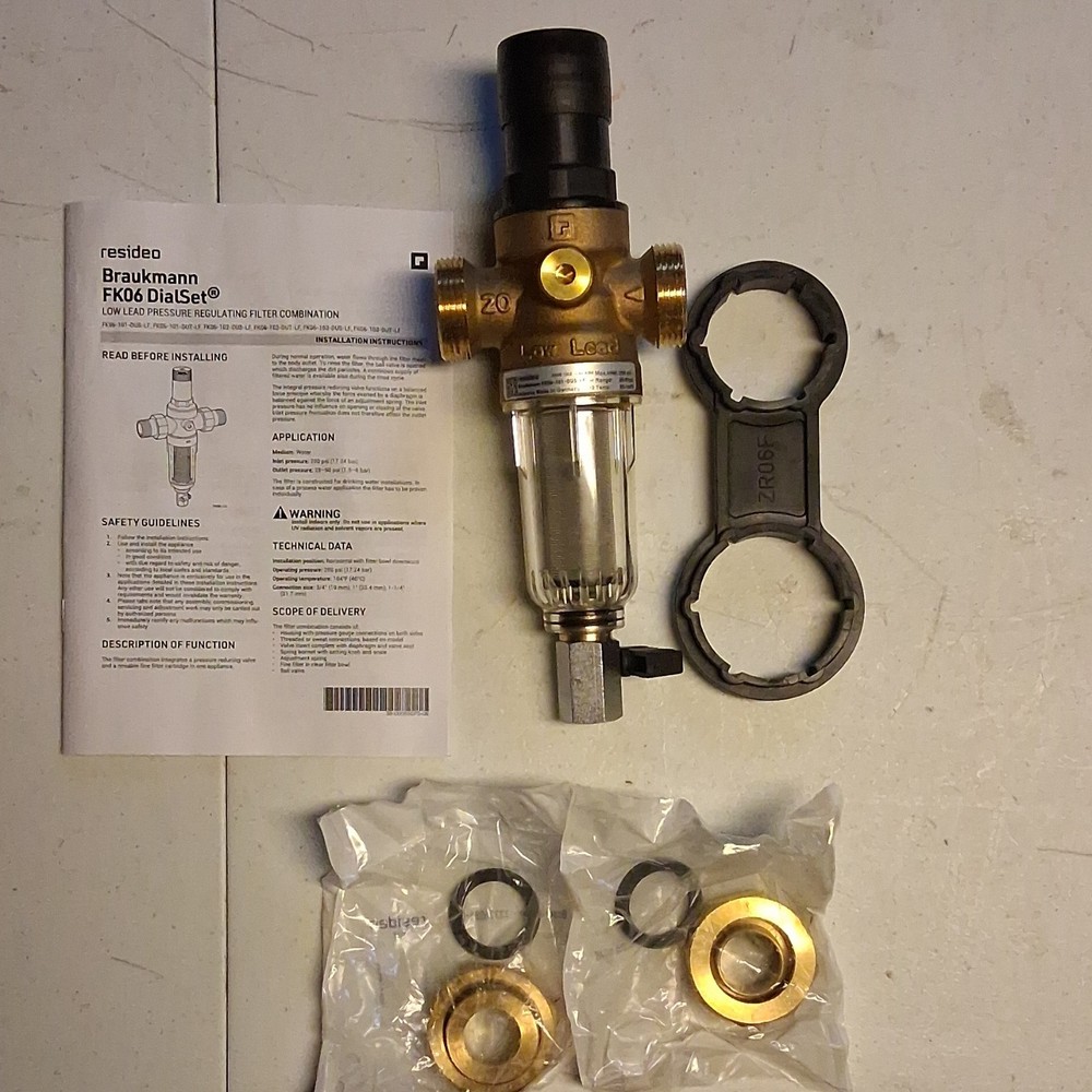 NEW Resideo Braukmann FK06-101-DUT-LF 3/4 NPT DialSet Pressure Regulating Filter