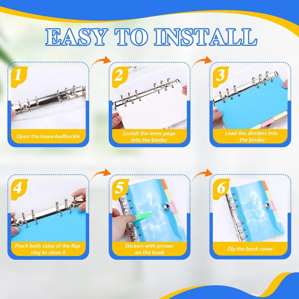 2 Sets A6 6 Holes Binder Refill Value, Clear PVC with Multicolor